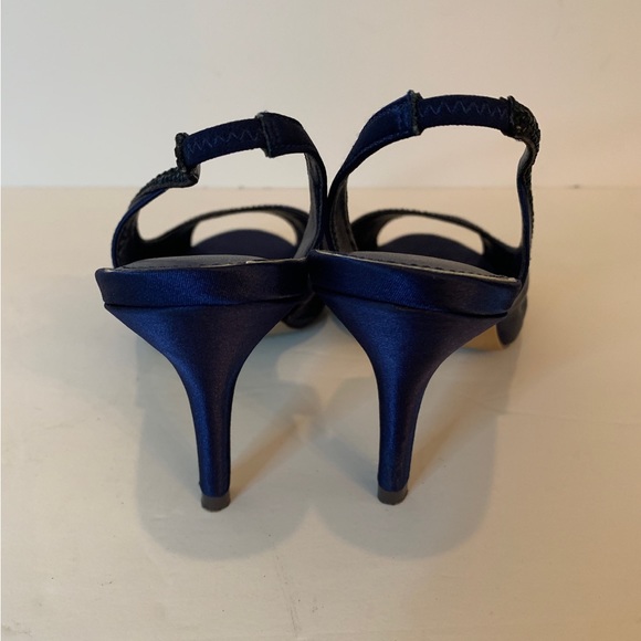 Sean Alan Blue Satin Slingback Heels with Open Toe - Picture 3 of 7